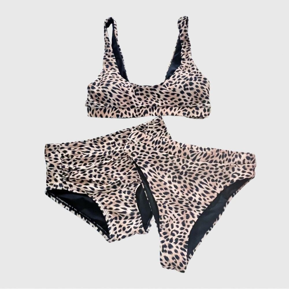 H2OH NEW Leopard Print 3pc Bikini Set Size Small